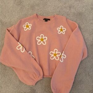 Forever 21 Pink Daisy Embroidered Sweater